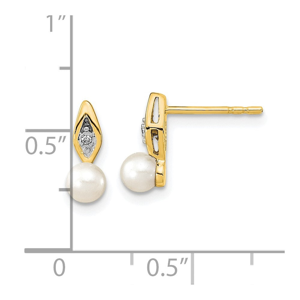 14k Yellow Gold FW Cultured Pearl and Diamond Post Earrings