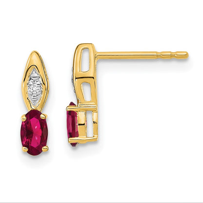 14k Yellow Gold Ruby and Diamond Post Earrings