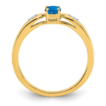 14k yellow gold blue topaz and real diamond ring xbs609