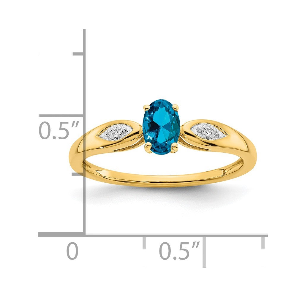 14k yellow gold blue topaz and real diamond ring xbs609