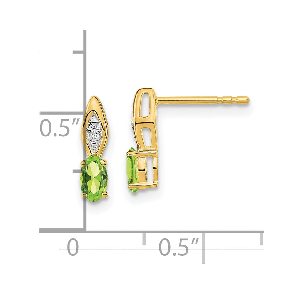 14k Yellow Gold Peridot and Diamond Post Earrings