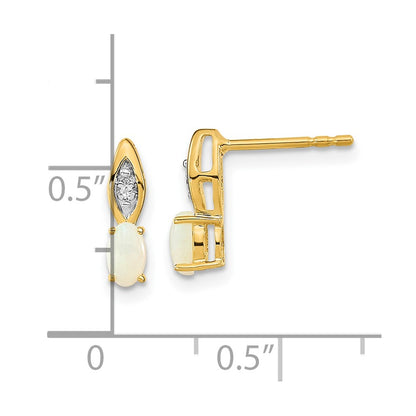 14k Yellow Gold Opal and Diamond Post Earrings