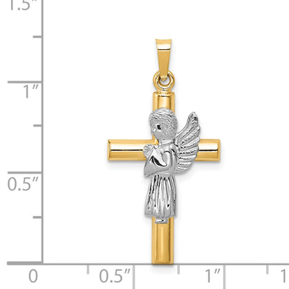 14k Two-tone Gold Two-tone Gold Angel and Cross Pendant
