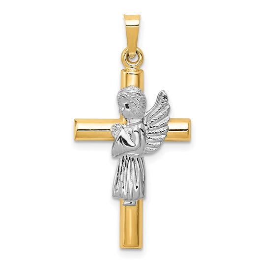 14k Two-tone Gold Two-tone Gold Angel and Cross Pendant