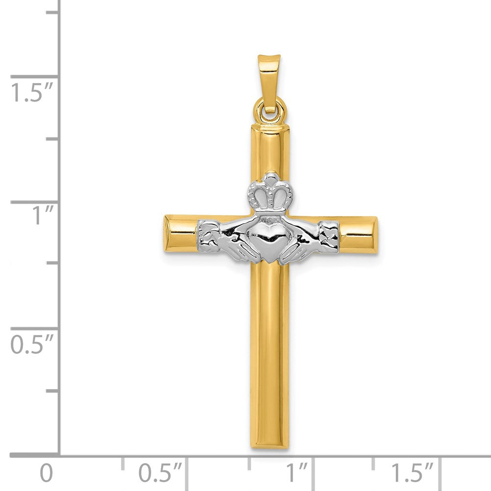 14k Two-tone Gold Claddagh Cross Pendant