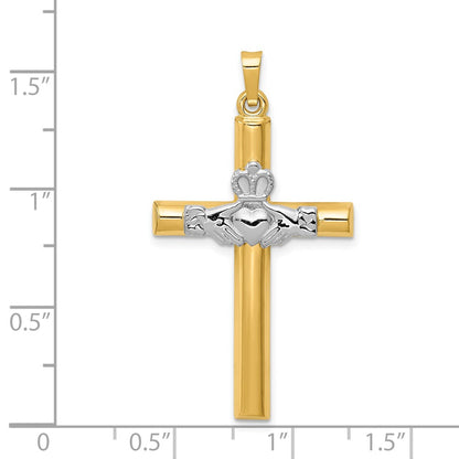 14k Two-tone Gold Claddagh Cross Pendant