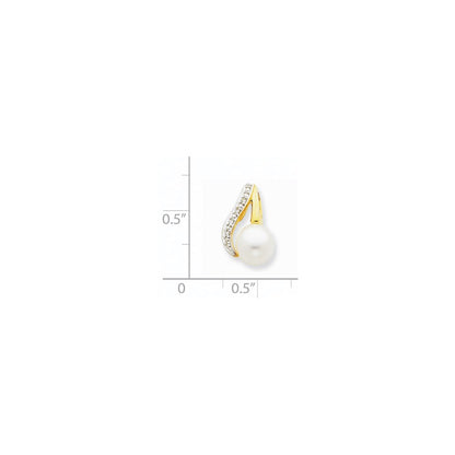 14K 7 8mm Button White FW Cultured Pearl and Rhodium Diamond Pendant