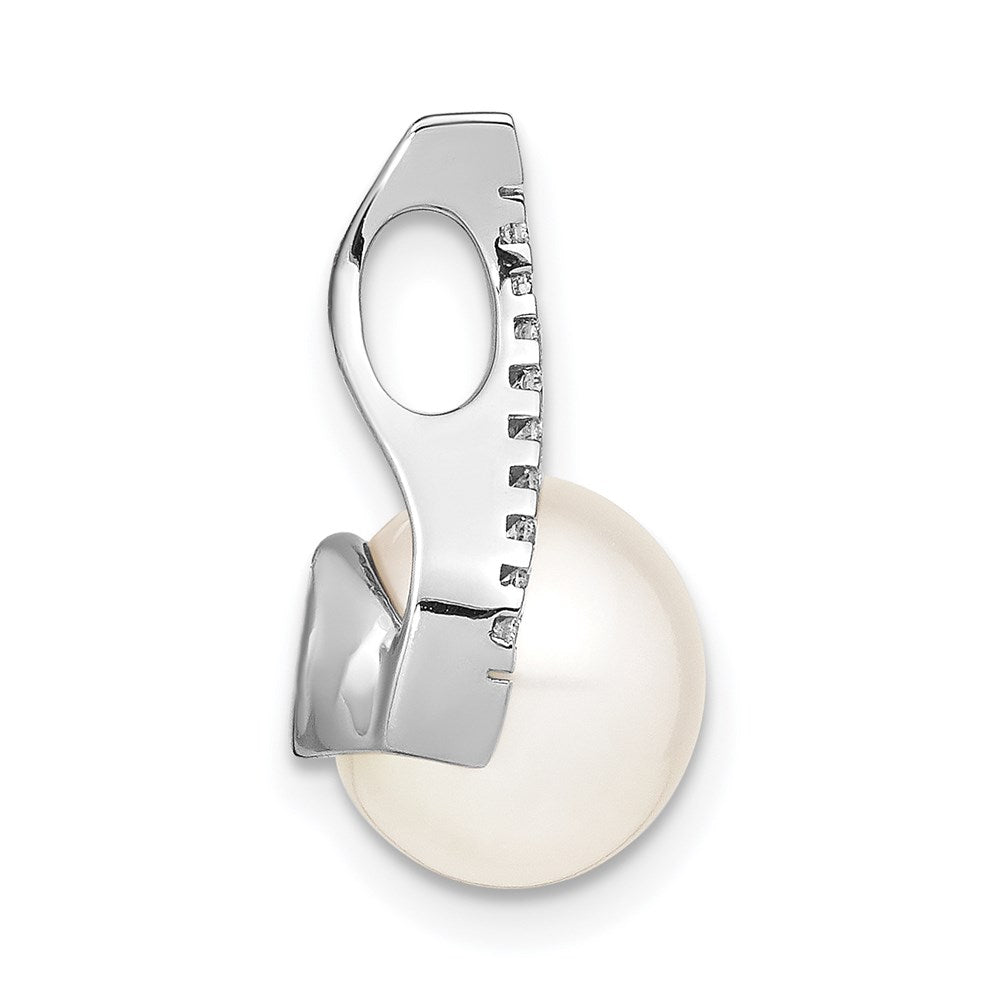 14K White Gold 9 10mm White Button FW Cultured Pearl and Diamond Pendant