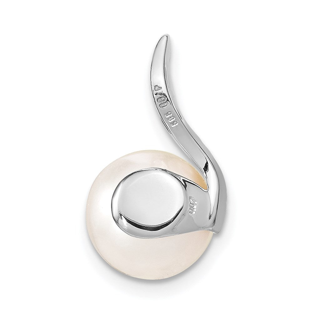 14K White Gold 9 10mm White Button FW Cultured Pearl and Diamond Pendant