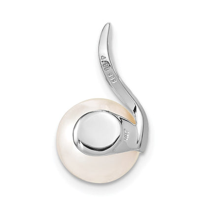 14K White Gold 9 10mm White Button FW Cultured Pearl and Diamond Pendant