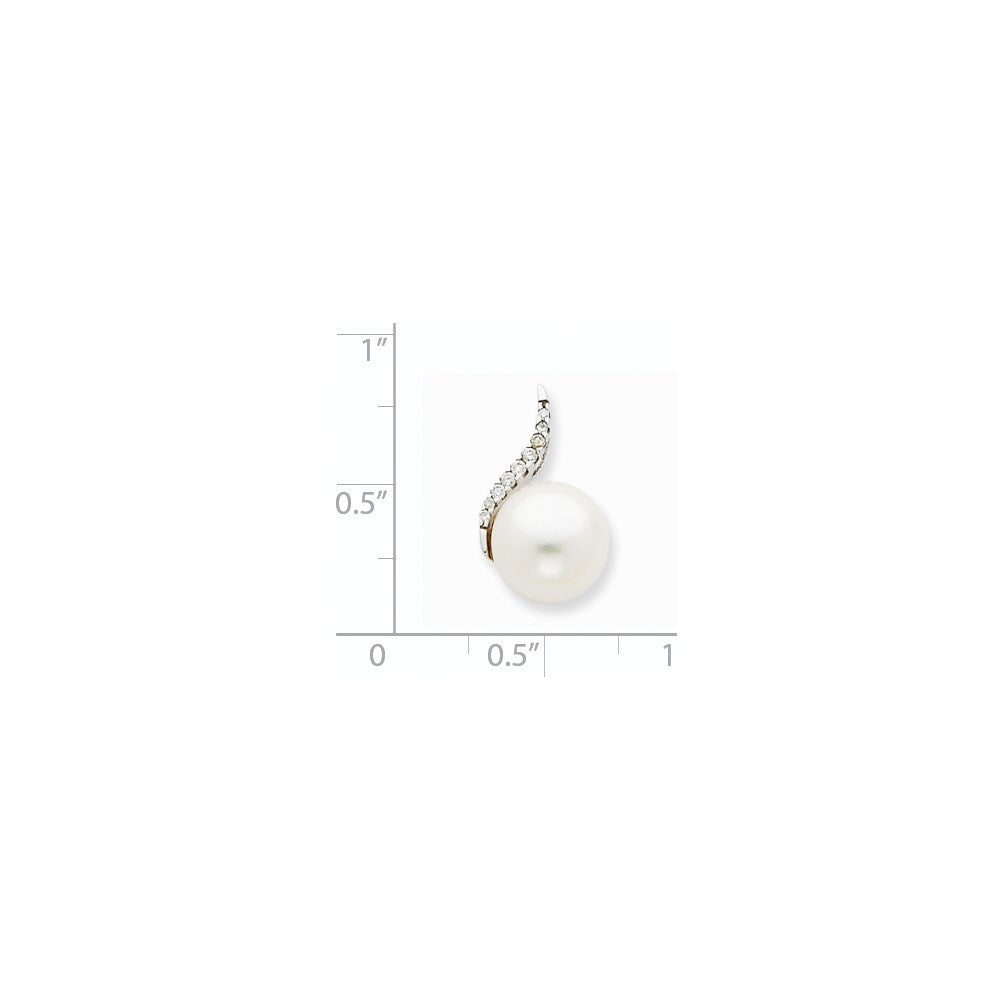 14K White Gold 9 10mm White Button FW Cultured Pearl and Diamond Pendant