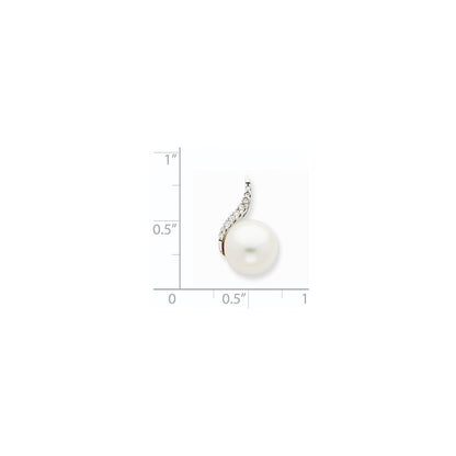 14K White Gold 9 10mm White Button FW Cultured Pearl and Diamond Pendant