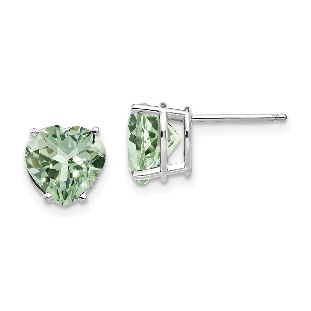 14k White Gold 8mm Heart Green Quartz Earring XE100WAG