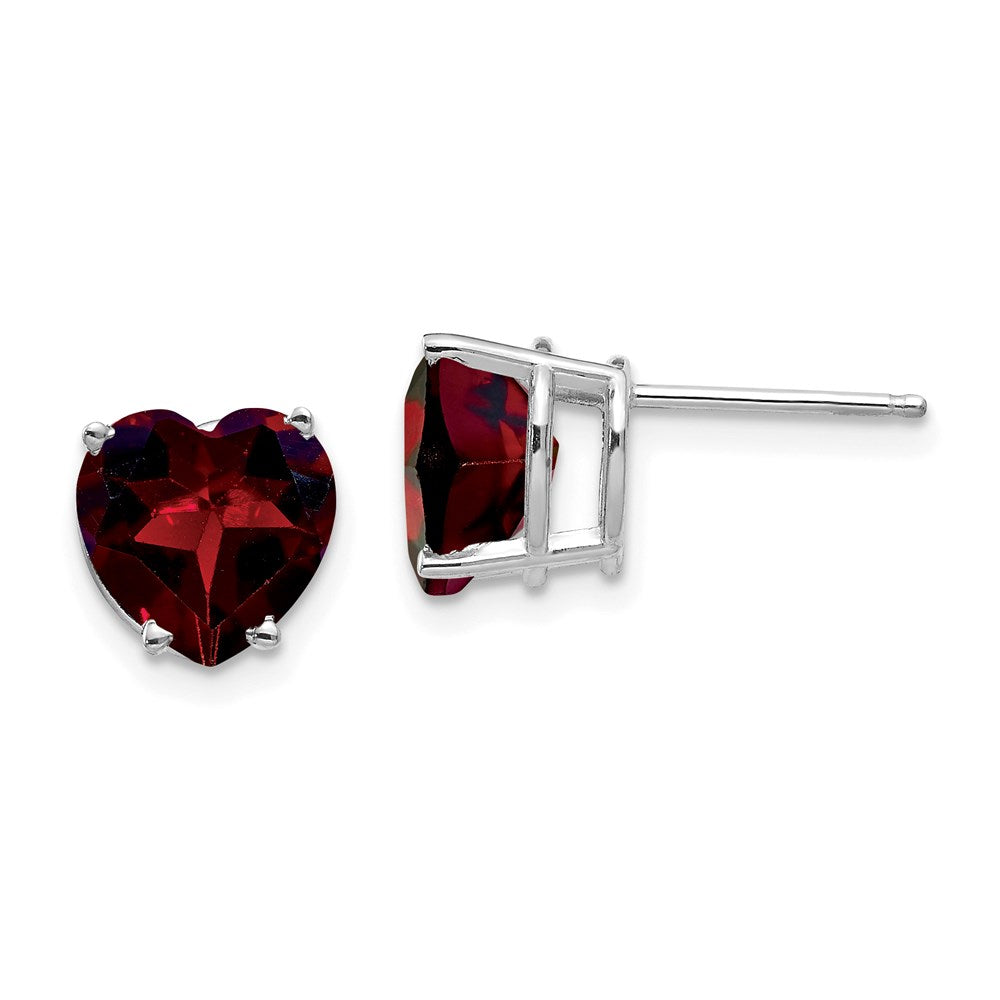 14k White Gold 8mm Heart Garnet Earrings XE100WGA