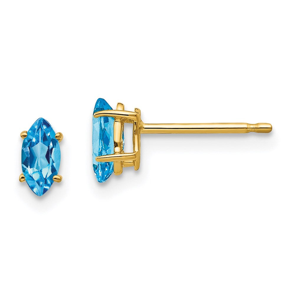 14k Yellow Gold Blue Topaz marquis stud Earrings XE101BT