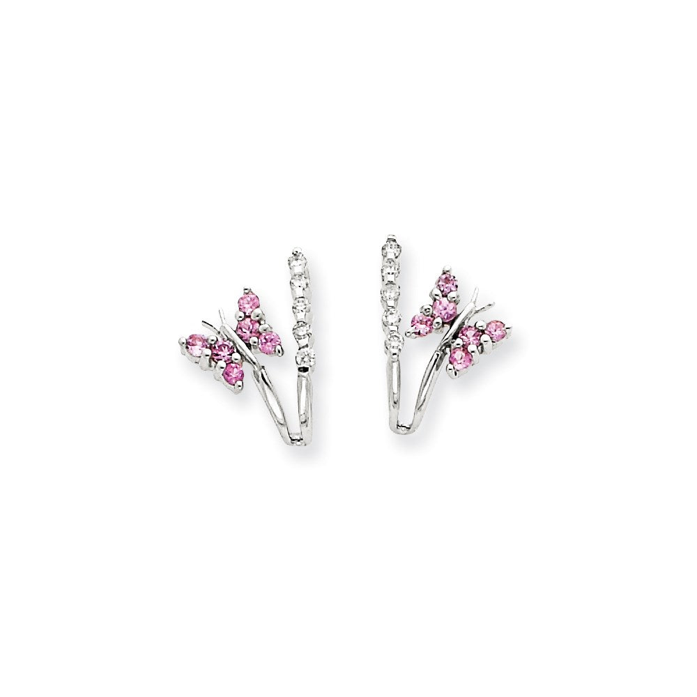 14k White Gold Real Diamond & Pink Sapphire Butterfly Earrings XE1021SP/AA