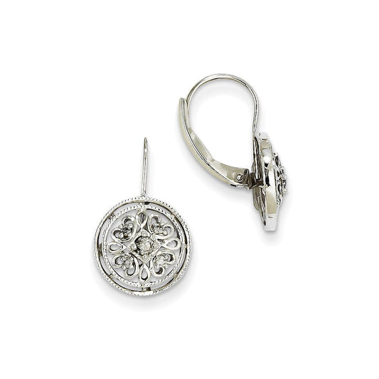 14k White Gold Real Diamond Leverback Earrings XE1031AA