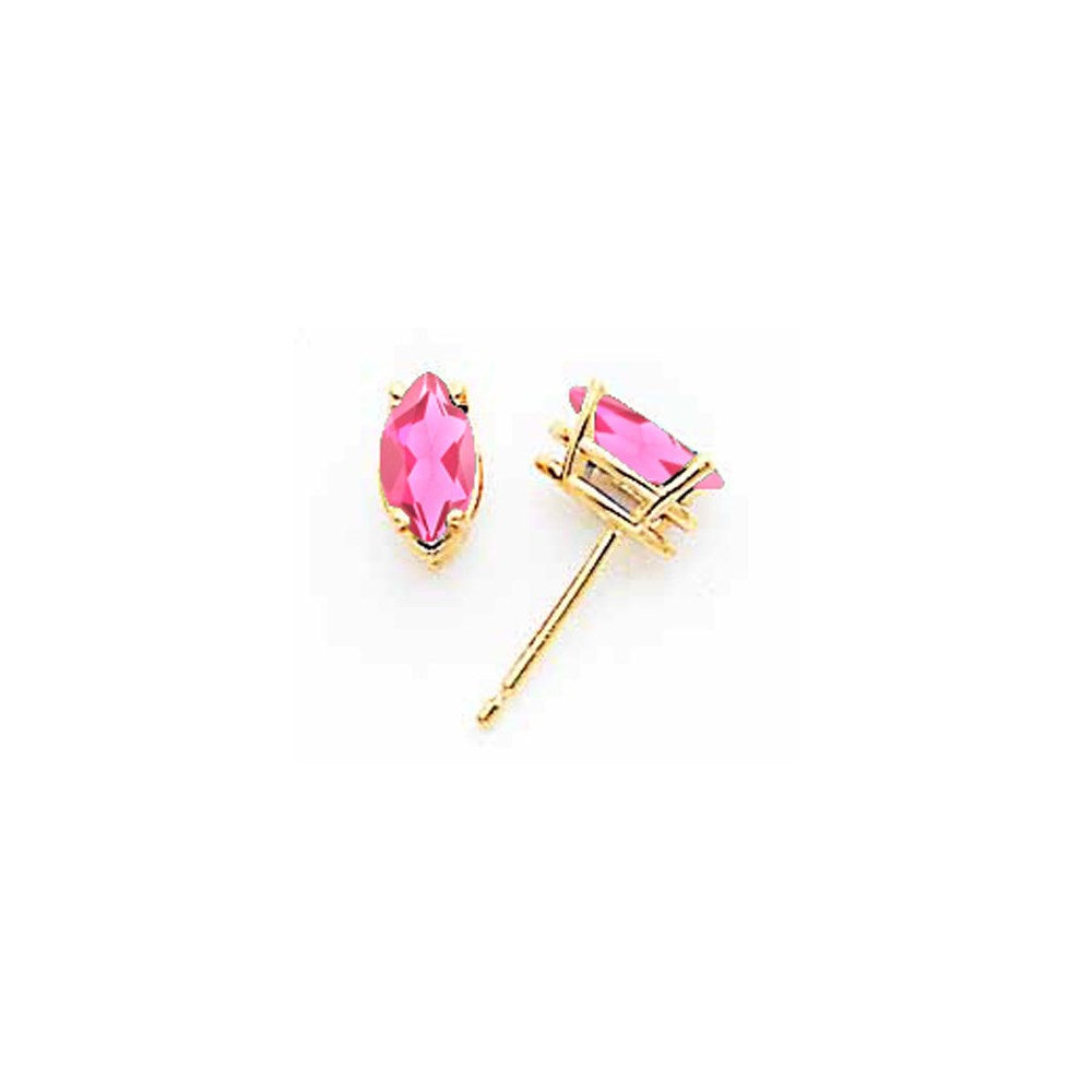 14k Yellow Gold 7x3.5mm Marquise Pink Tourmaline earring