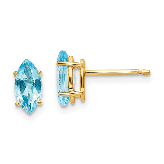 14k Yellow Gold Blue Topaz Marquise Stud Earring XE104BT