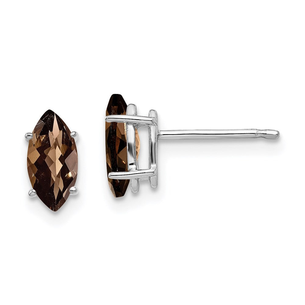 14k White Gold 8x4mm Marquise Checker-Cut Smok Yellow Gold Quartz Earring XE104WCQ