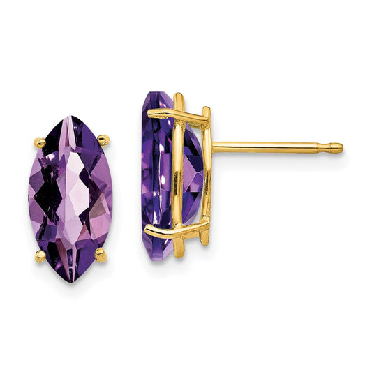 14k Yellow Gold 10x5mm Marquise Amethyst Earrings XE105AM