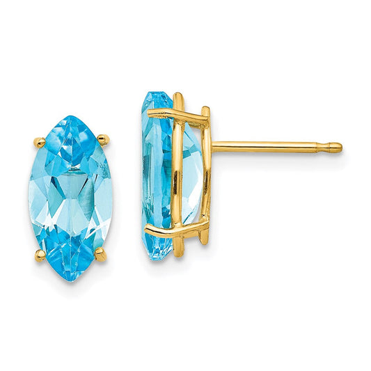 14k Yellow Gold Blue Topaz marquis stud Earrings XE105BT