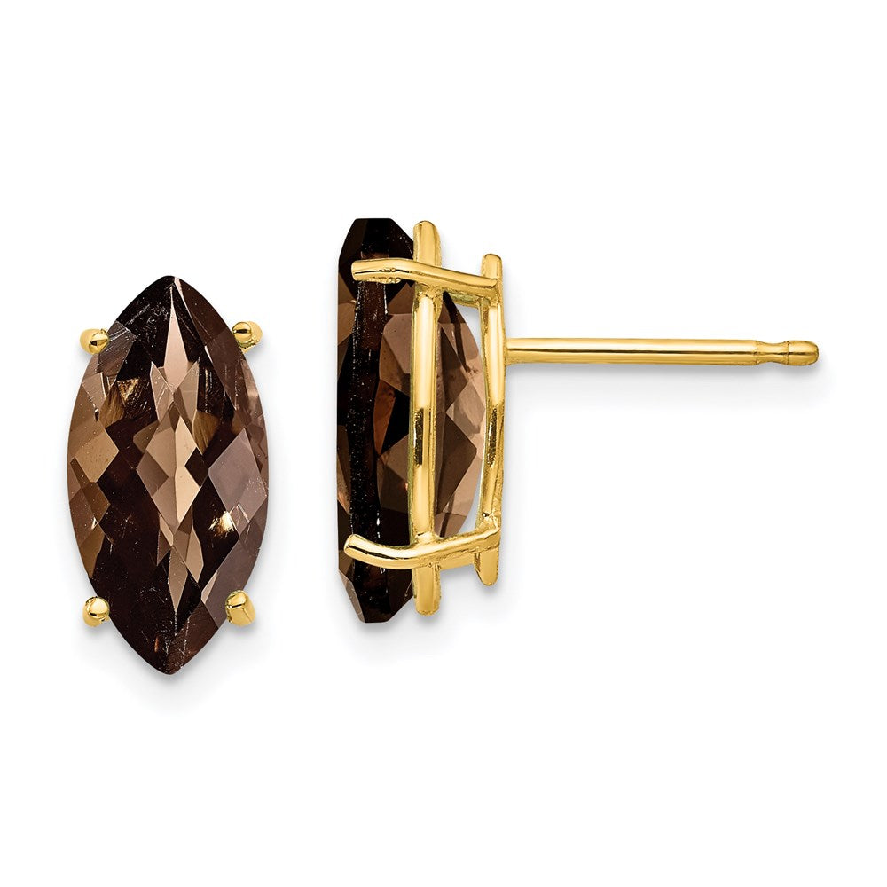 14k Yellow Gold 12x6 Marquise Checker-Cut Smok Yellow Gold Quartz Earring XE106CQ