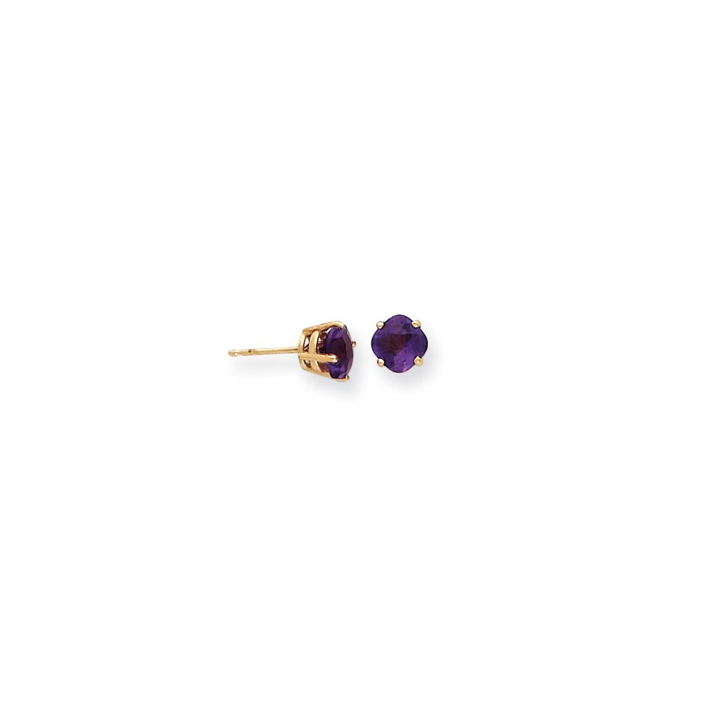 14k Yellow Gold 6x6mm Cushion Amethyst Checker Earrings XE107AM