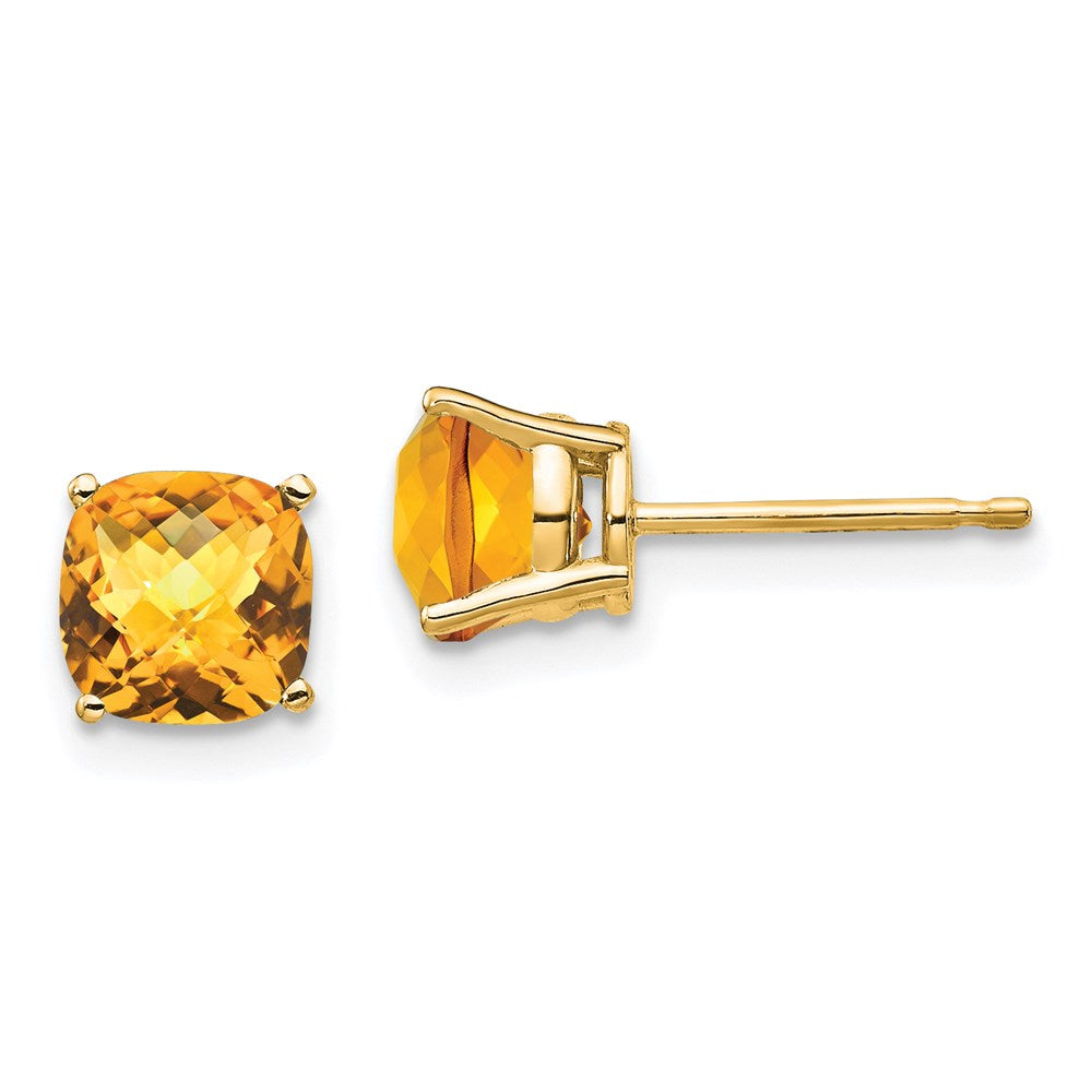 14k Yellow Gold 6x6mm Cushion Citrine Checker Earrings XE107CC