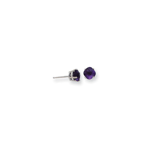 14k White Gold 6x6mm Cushion Amethyst Checker Earrings XE107WAM