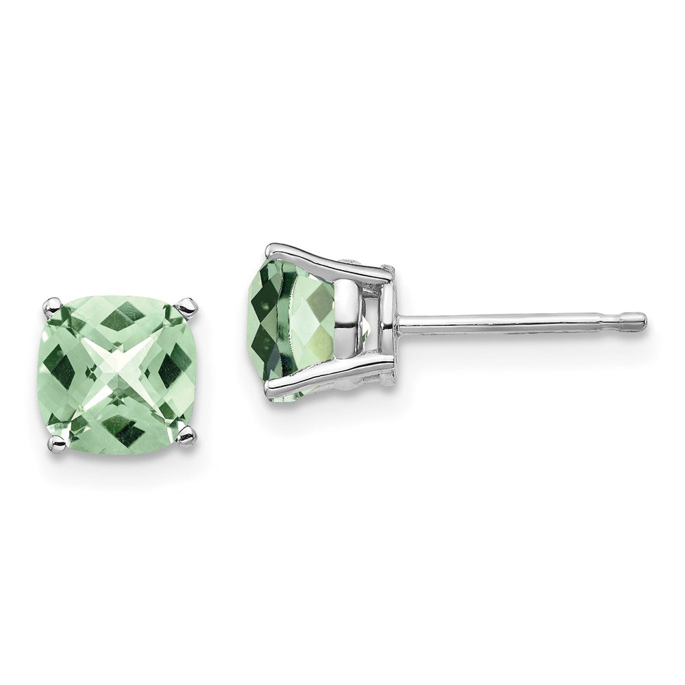 14k White Gold 6mm Cushion Checker-Cut Green Quartz Earring XE107WCG