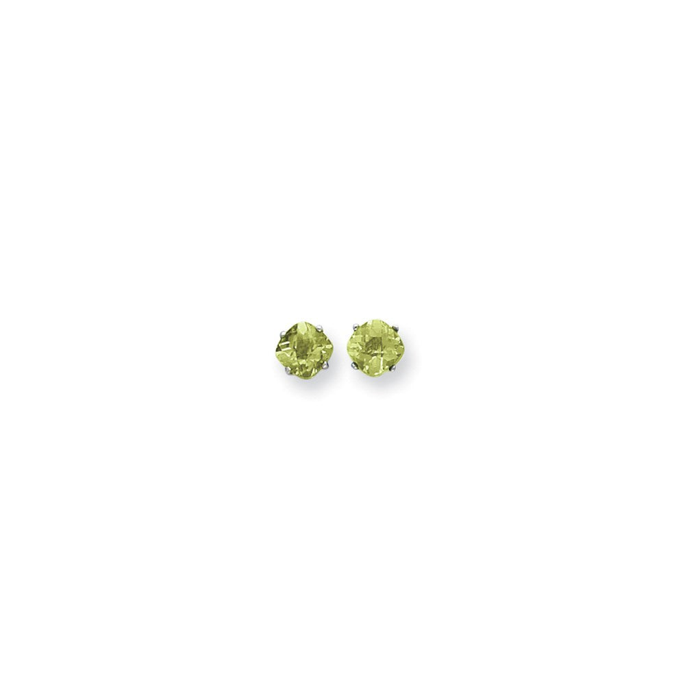 14k White Gold 6x6mm Cushion Peridot Checker Earrings XE107WPE