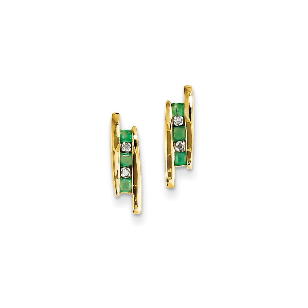 14k Yellow Gold Real Diamond and Emerald Earrings XE1083E/A