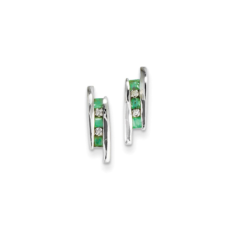14k White Gold Real Diamond and Emerald Earrings XE1084E/A