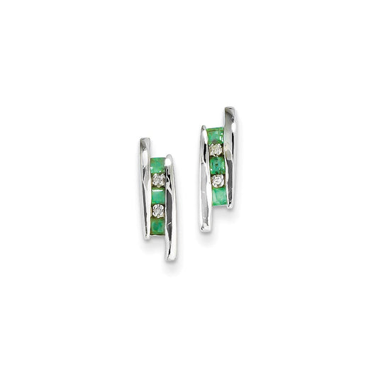 14k White Gold Real Diamond and Emerald Earrings XE1084E/A