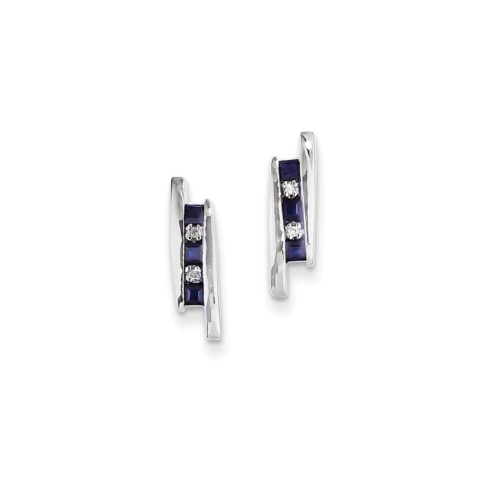14k White Gold Real Diamond and Sapphire Earrings XE1088S/A