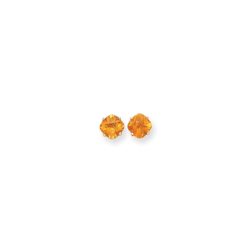 14k Yellow Gold 7x7mm Cushion Citrine Checker Earring XE108CC