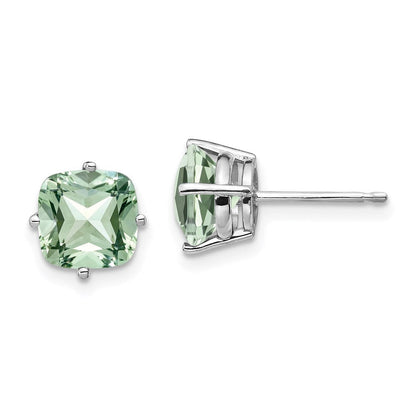 14k White Gold 7mm Cushion Green Quartz Earring XE108WAG