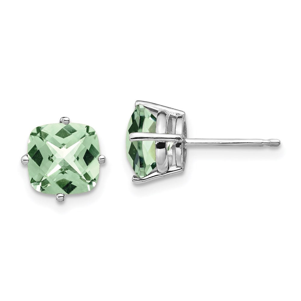 14k White Gold 7mm Cushion Checker-Cut Green Quartz Earring XE108WCG