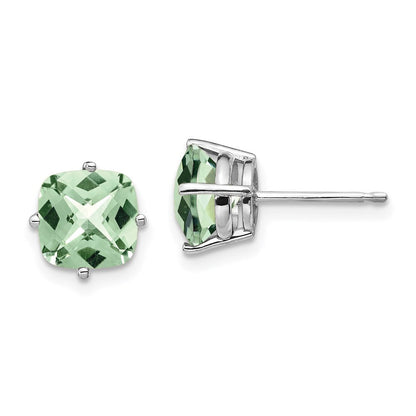 14k White Gold 7mm Cushion Checker-Cut Green Quartz Earring XE108WCG