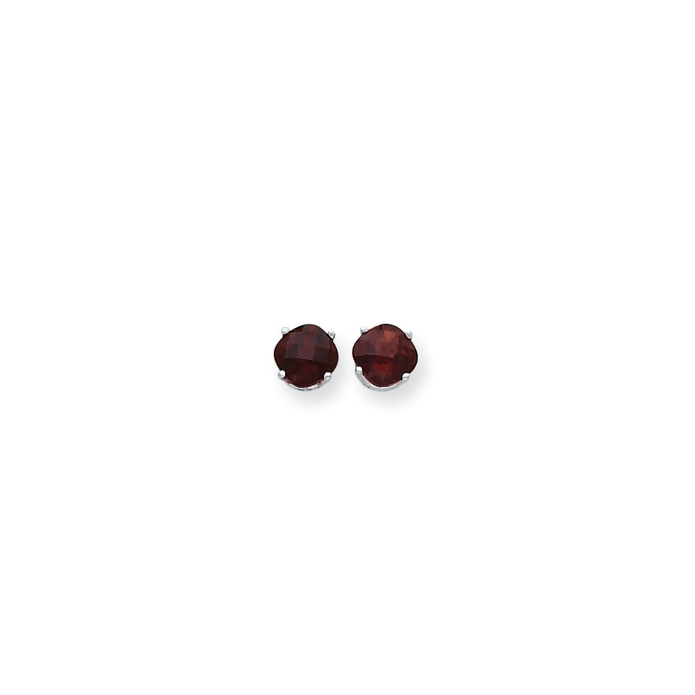 14k White Gold 7x7mm Cushion Garnet Checker Earrings XE108WGA