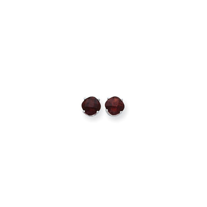 14k White Gold 7x7mm Cushion Garnet Checker Earrings XE108WGA