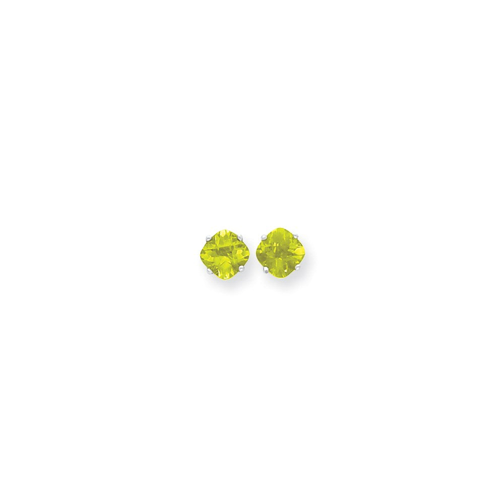 14k White Gold 7x7mm Cushion Peridot Checker Earrings XE108WPC