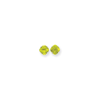 14k White Gold 7x7mm Cushion Peridot Checker Earrings XE108WPC
