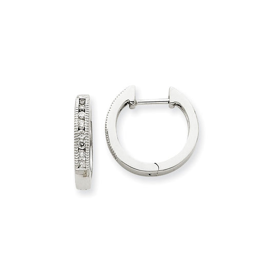 Solid 14k White Gold Simulated CZ Hoop Earrings