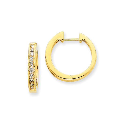 14k Yellow Gold Real Diamond Hoop Earrings XE1096AA