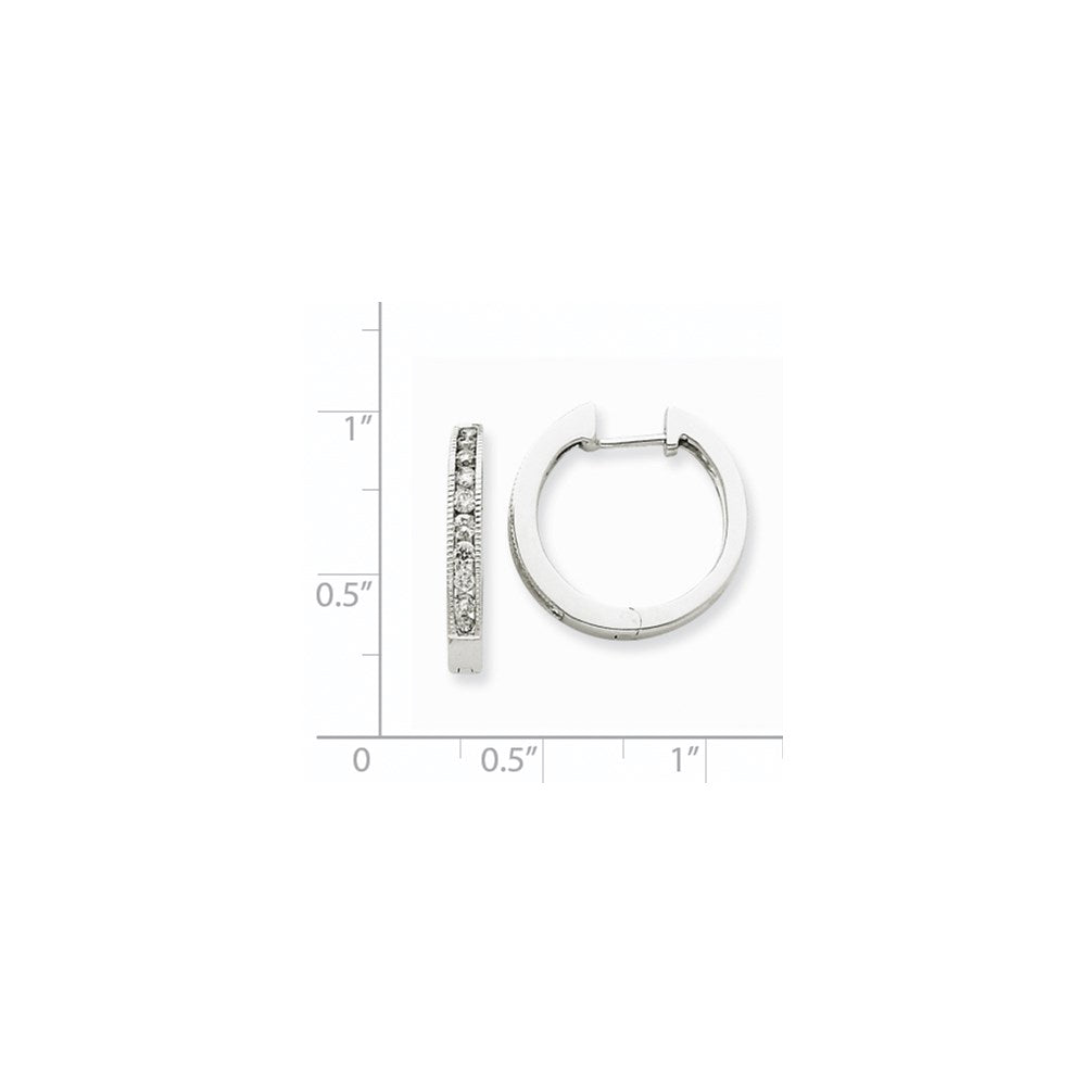 Solid 14k White Gold Simulated CZ Hoop Earrings