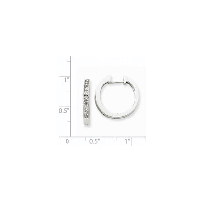 Solid 14k White Gold Simulated CZ Hoop Earrings