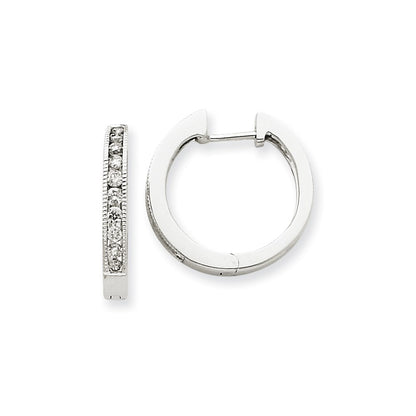Solid 14k White Gold Simulated CZ Hoop Earrings