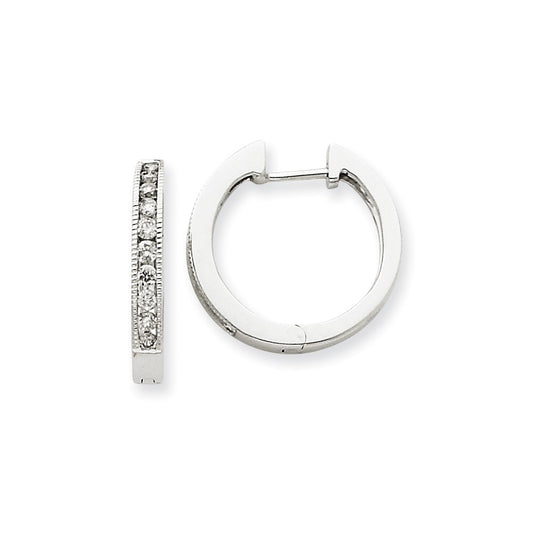 Solid 14k White Gold Simulated CZ Hoop Earrings